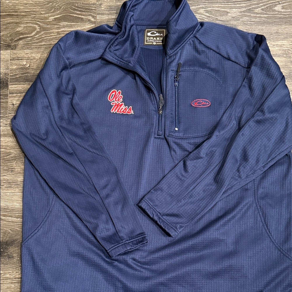 Drake Men's Navy Blue Ole Miss Quarter-Zip Jacket  Worn 1x